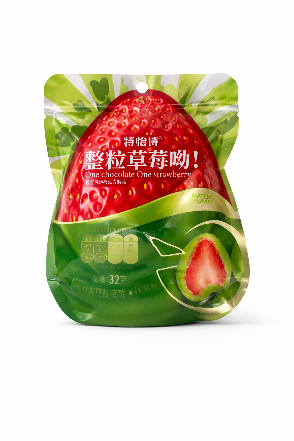 Клубника сублимированная в шоколадной глазури со вкусом матча Teshiyi 特怡诗, 20 г